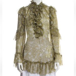 Zimmermann Floral Ruffle Blouse - Olive